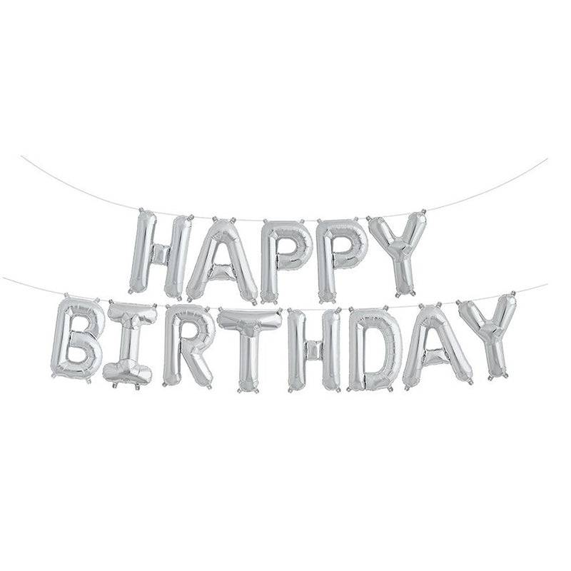 Happy Birthday Letters Foil Balloon Set - Silver phrase (AIR-FILL ONLY)